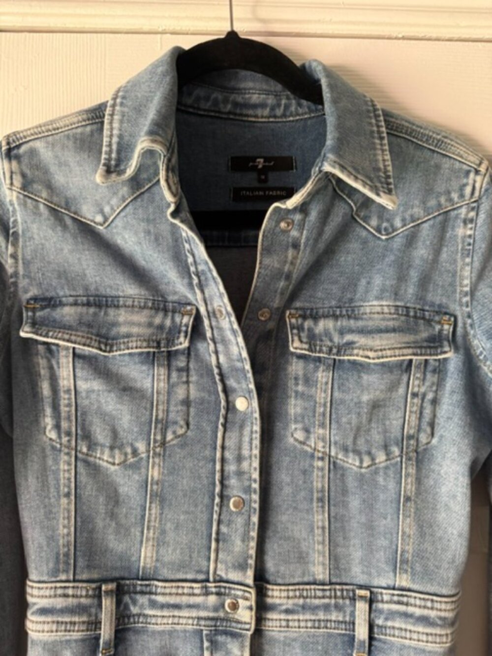 7 for All Mankind Button- Up Midi Denim Dress - Picture 5 of 6